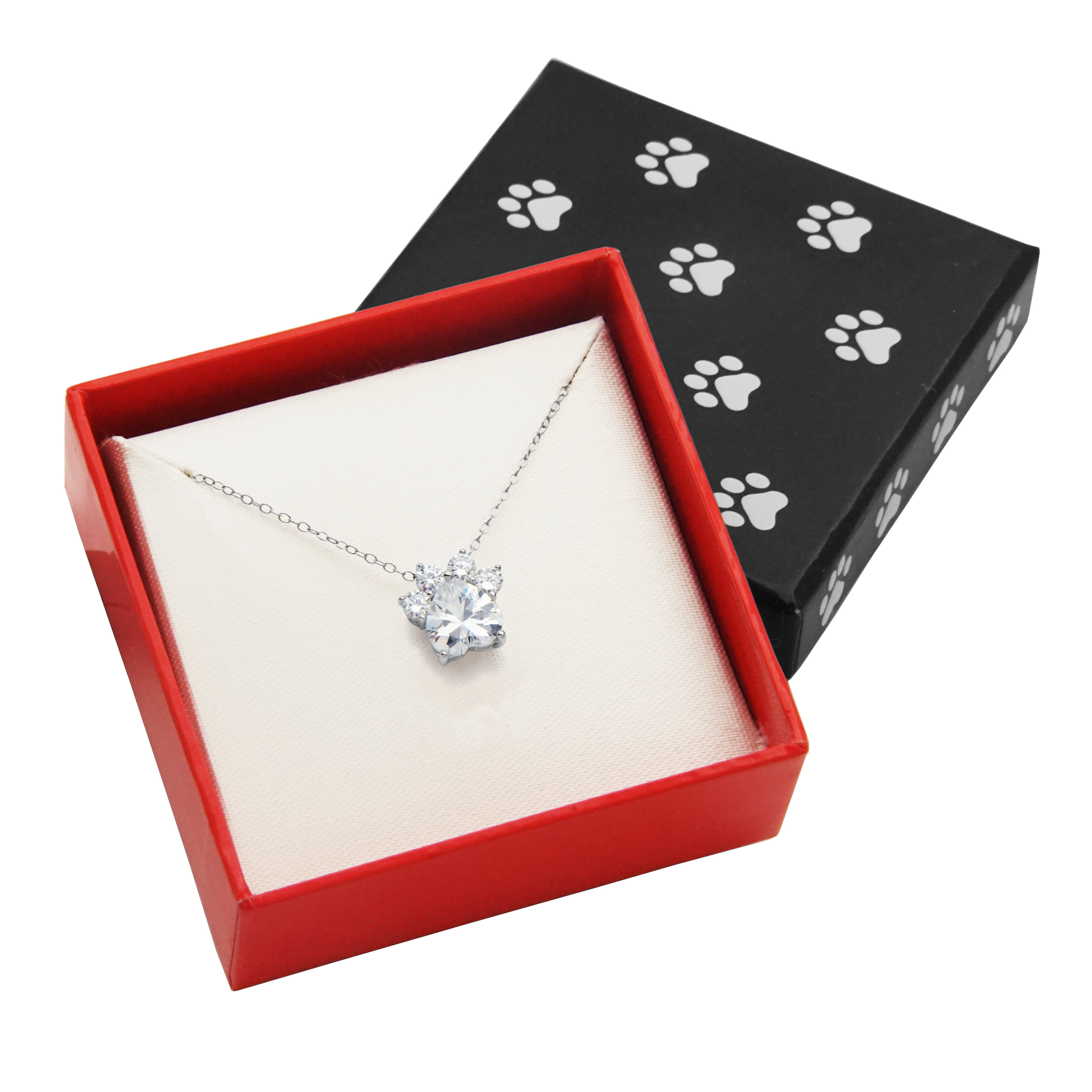 Forever Facets Platinum over Sterling Silver Clear Cubic Zirconia Paw Print Necklace