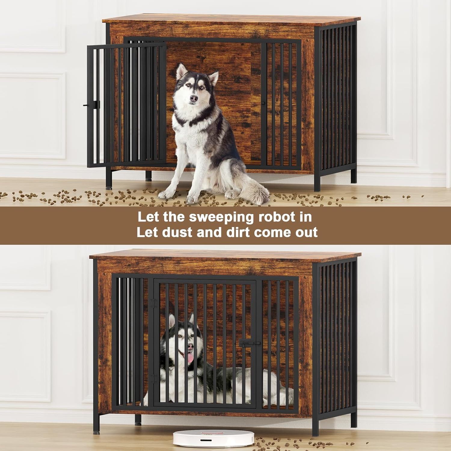POAO 47.24" L Dog Crate Furniture for Dog, Heavy Duty Dog Crate for Large Dog(65-92 Pounds), Dog Kennel Furniture Indoor as TV Stand, Brown