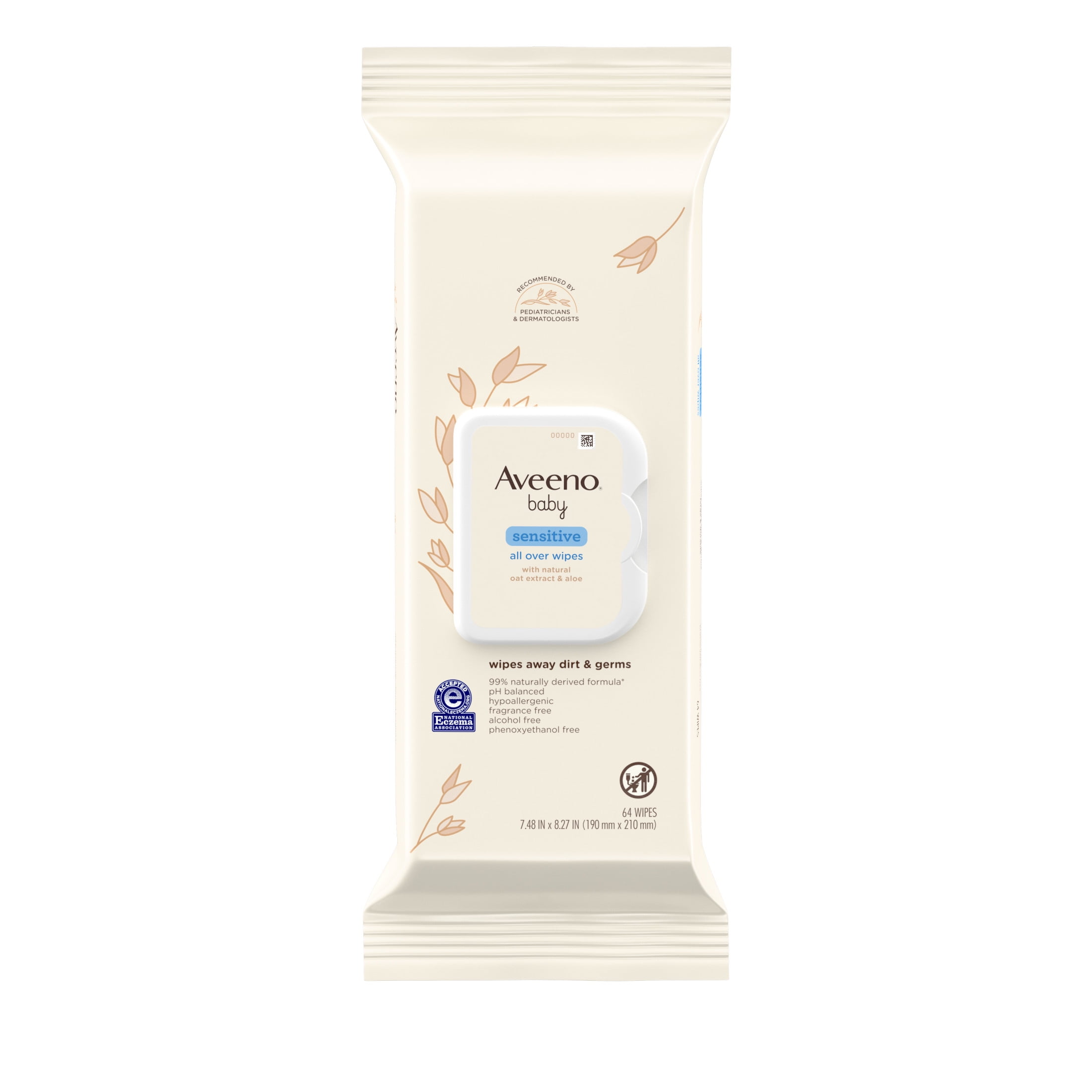 Aveeno Baby All Over Baby Wipes For Sensitive Skin with Oat and Aloe, Alcohol Free & Unscented, 64 Ct