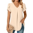 thumbnail image 1 of Blusa con manga de pétalo, gasa elegante de verano para mujer, blusas plisadas básicas de gasa elegantes, funcionalidad de alta precisión, 1 of 3