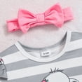 thumbnail image 6 of kaprioy Toddler Baby Girls Summer Outfits 0 3 6 9 12 18 Months Short Sleeve Cartoon Elephant Striped Romper + Bowknot Skirt + Headband 3 Piece Clothes, 6 of 7