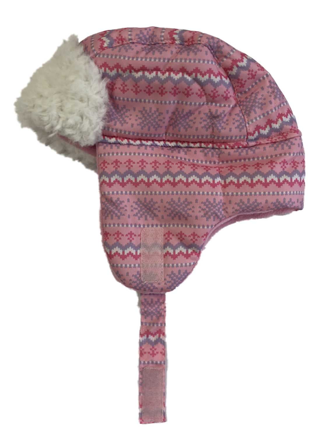ABC Toddler Girls Nordic Print Pink Trapper Hat with Faux Fur Trim
