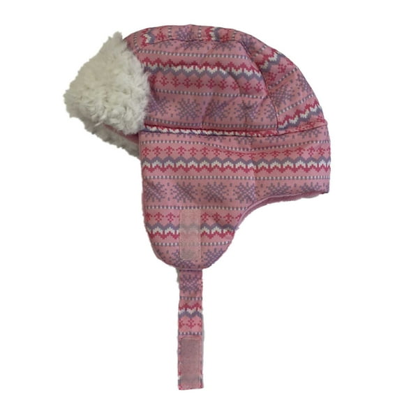 ABC Toddler Girls Nordic Print Pink Trapper Hat with Faux Fur Trim Aviator Cap