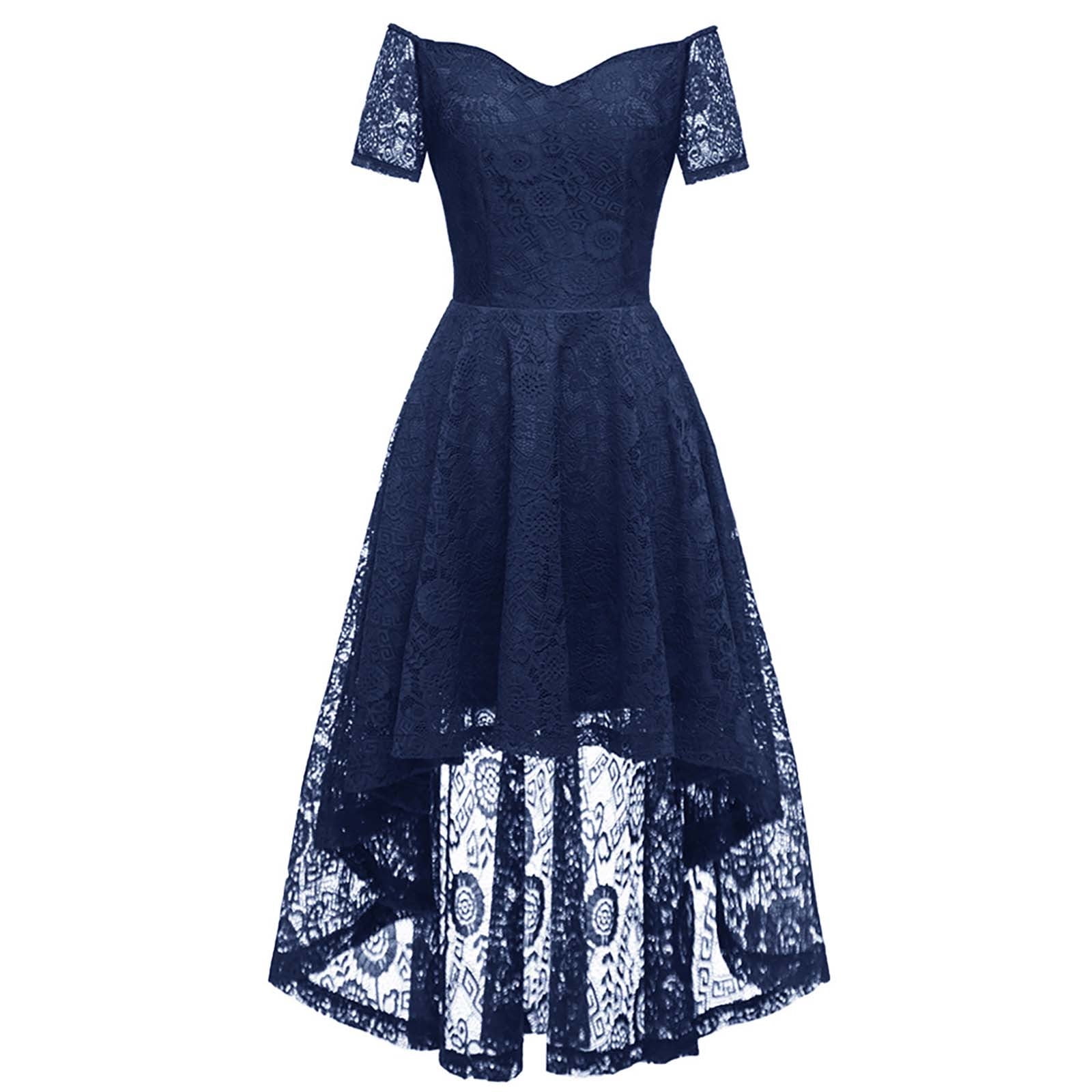 Womens Dress Dress Casual Women Women s Off Shoulder High Low A Line Dress Wedding Party Cocktail Dress Adult Female Clothes Blue Size M Walmart
