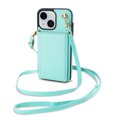 thumbnail image 3 of for iPhone 13 Case, PU Leather Crossbody Wallet Case with Card Holder, Kickstand, Magnetic Clasp Folio Zipper Purse, Adjustable Removable Strap, Protective Back Cover, Mint, 3 of 7