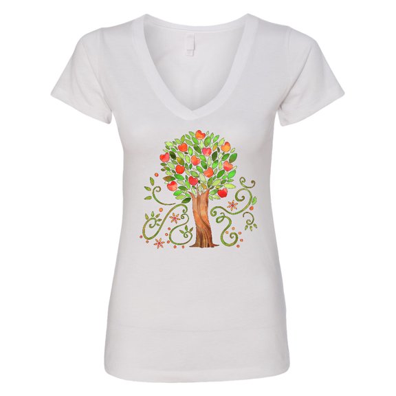 Inktastic Autumn Apple Tree Women's V-Neck T-Shirt
