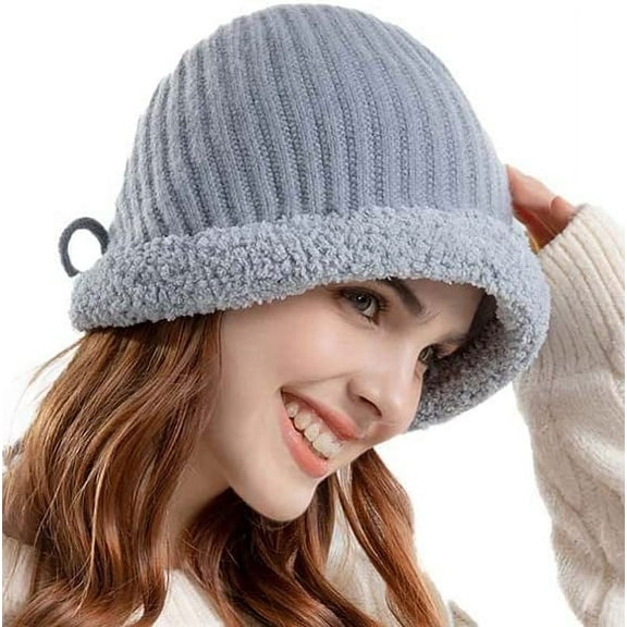 CoCopeaunt Women Knit Bucket Hat Casual Fluffy Plush Fuzzy Warm Girls Students Fisherman Cap