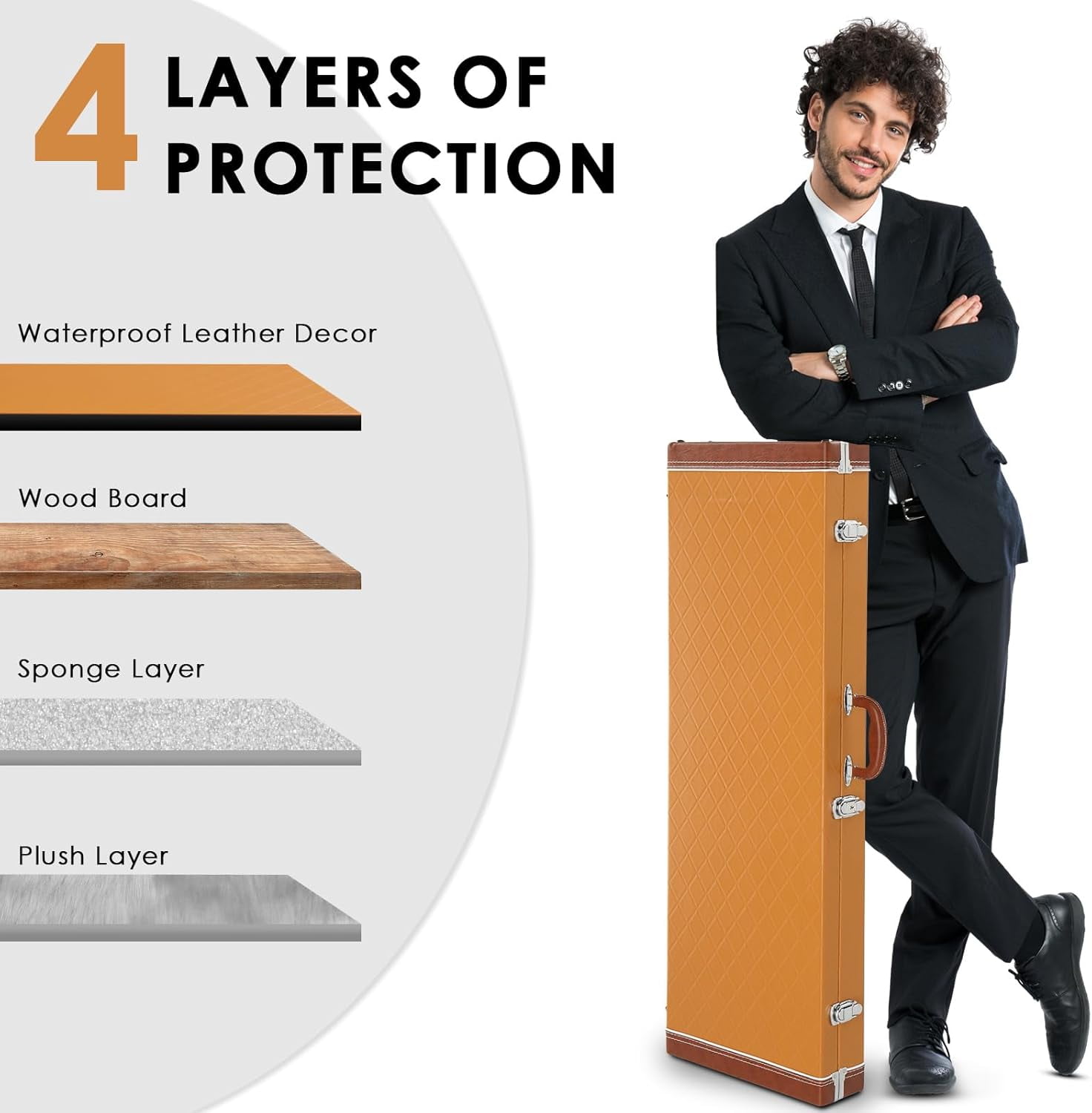 39-Inch Electric Guitar Hard Case, Rectangle Wooden Standard Electric Guitars Hard-Shell Protective Carrying Case for KST/KTL/170 Model with Lock Latch Padding (Brown)