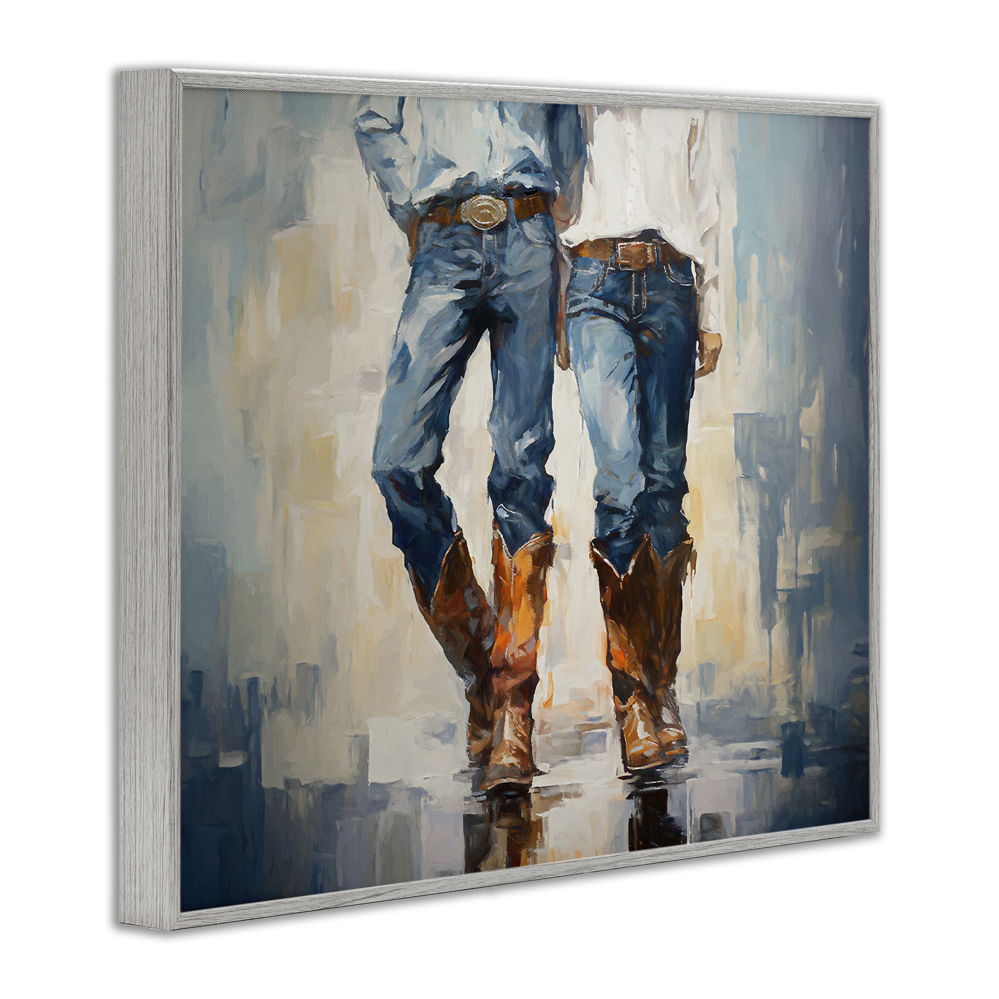 Stupell Industries Cowboy & Cowgirl Couple Novelty Painting Gray Framed Art Print Wall Art, 20 x 16