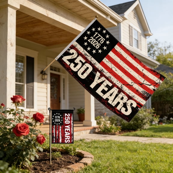 2Pack 250th Anniversary Garden Flag,12x18 Inch and 3x5 Ft 1776-2026 USA 250 Years Flags 4th of July Patriotic Yard Sign,US Map Design Waterproof Flag for Garden Lawn Yard