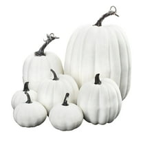 7Pcs White Artificial Pumpkins Assorted Sizes, Faux Foam Realistic for Fall Halloween Thanksgiving, Harvest Decor, Home Party, Table Centerpiece, Kitchen Embellishing​