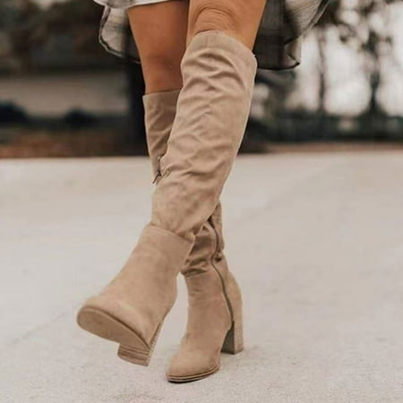 Suede Knee High Boots Ladies Pointed Toe Tall Shoe Vintage High Heels Shoes High Heels Shoes Fashion Classic Female Autumn Winter Long Boot Khaki Walmart