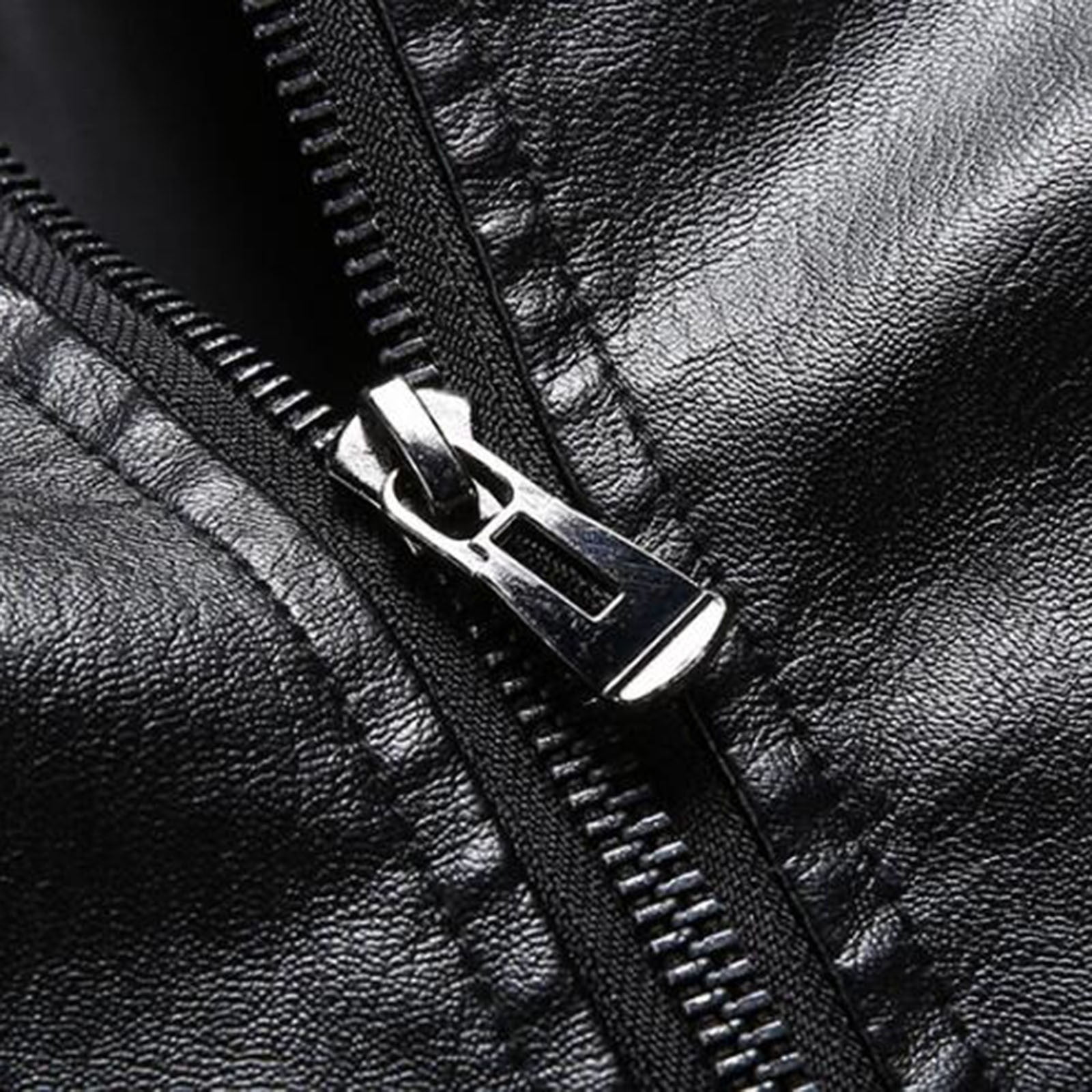 Cathalem Adult Outerwear Male Coats Medium Leather Jacket Collar Coat Leather Coat Flight Jacket Men (Black, XXXL)