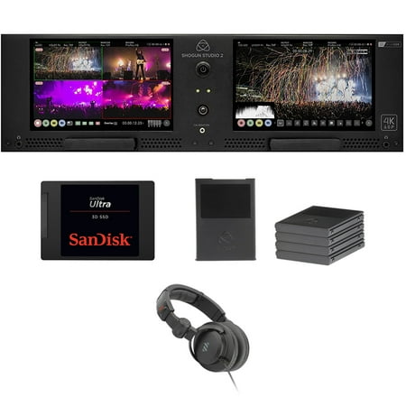 Atomos Shogun Studio II Rackmount 4K Dual Recorder & Monitor (3RU) Bundle with 500GB Internal SSD, 5-Pack Atomos Master Caddy II & Headphone