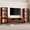 ACA-L: Brown 125.9" Cabinet Set, variant on ATJafurn 90.6'' Walnut Finish Media Console for 55/65 inch TVs, Wooden TV Stand and Glass Display Shelves with Lights for Living Room and Bedroom