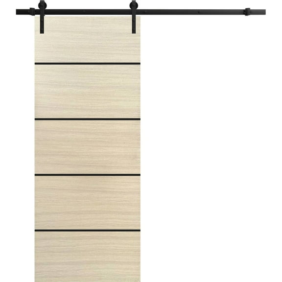 Sturdy Barn Door 18 x 80 inches | Planum 0015 Natural Veneer with Frosted Glass | 6.6FT Rail Hangers Heavy Hardware Set | Solid Panel Interior Doors
