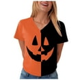 thumbnail image 6 of YDFCWXW Halloween Shirt for Women Shirt Funny Top Loose Fit V-Neck T-Shirt Short Sleeve Tee Orange, L, 6 of 7