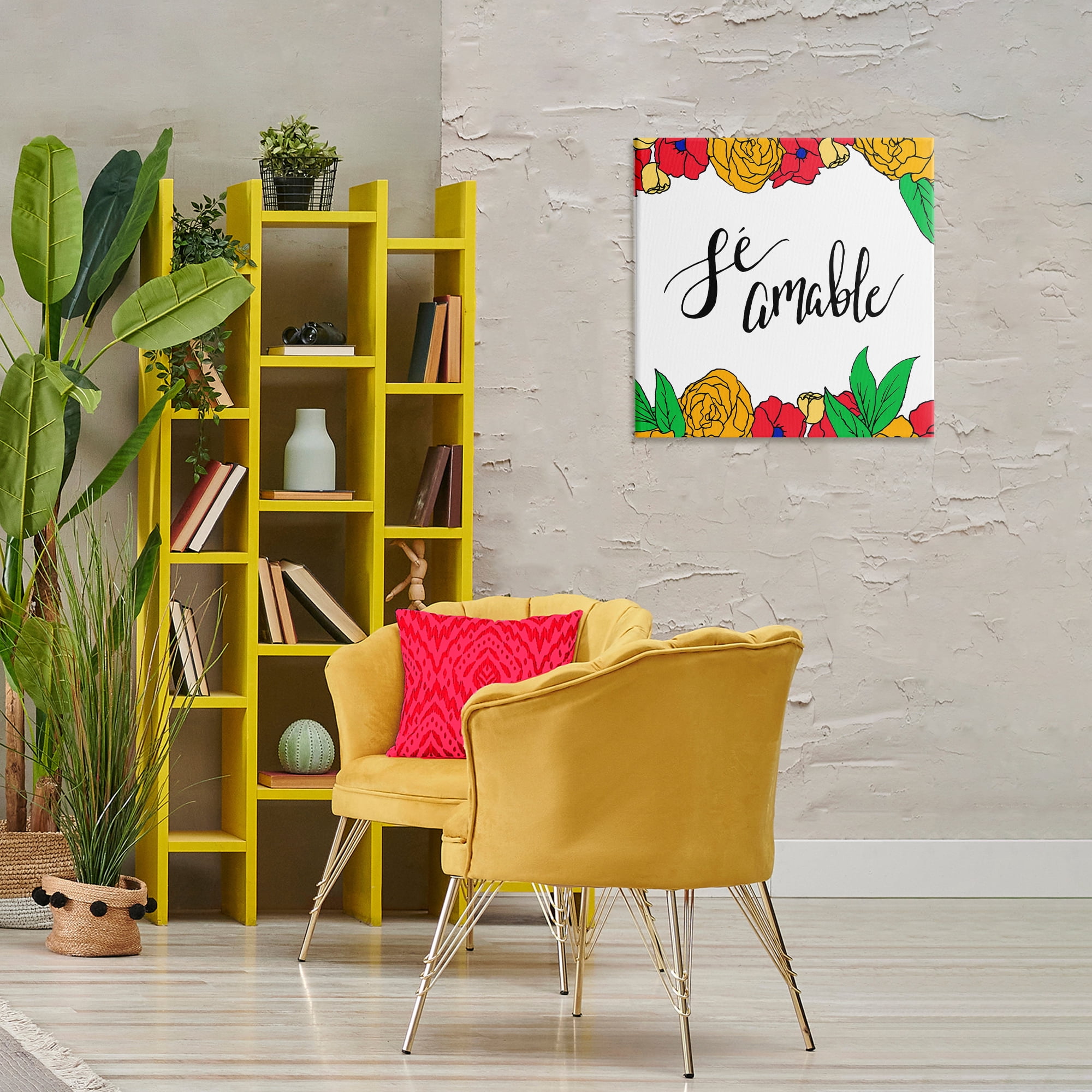 Stupell Industries Sé Amable Florales Tropicales Inspirational Quotes & Sayings Painting Wrapped Canvas Art Print Wall Art, 24 x 24