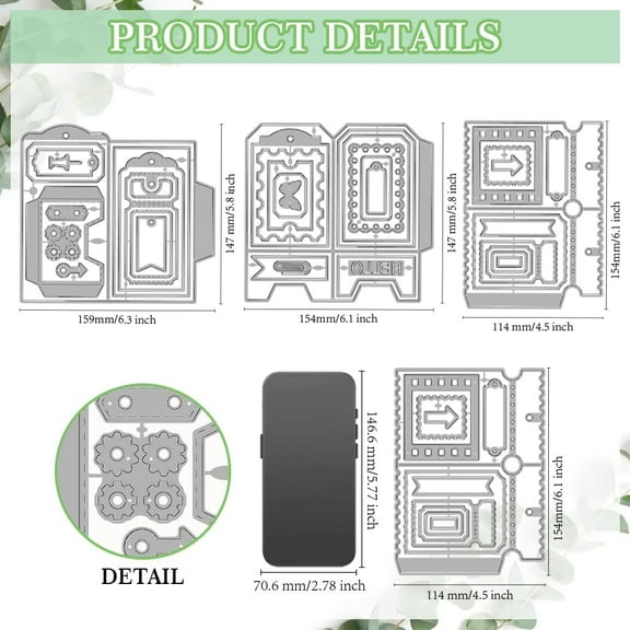 Folded Labels Metal Cutting Dies Pocket Folded Booklets Frame Die Cuts Template Film Rectangles Embossing Cutting Stencil for Card Making DIY Scrapbooking Craft Paper Album Decoration