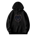 thumbnail image 3 of Women's Long Sleeve Hoodie Pullover Sweatshirt with Cartoon Heart Design Smiling Face Relaxed Fit Front Pocket Drawstring Hood, 3 of 7