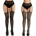 thumbnail image 1 of Lot de 2 Collants Résille pour Femmes, Pantyhose à Bretelles, Bas Cuisses, 1 of 5