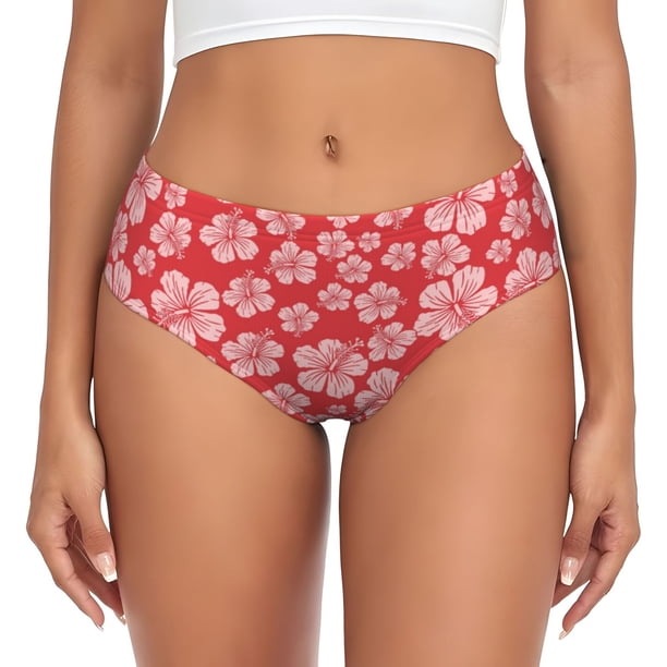 Fotbe Red Hibiscus Flower Calzones Estampados para Mujer – Ropa Interior de Algodón, Cómoda, Suave y Elástica-Large