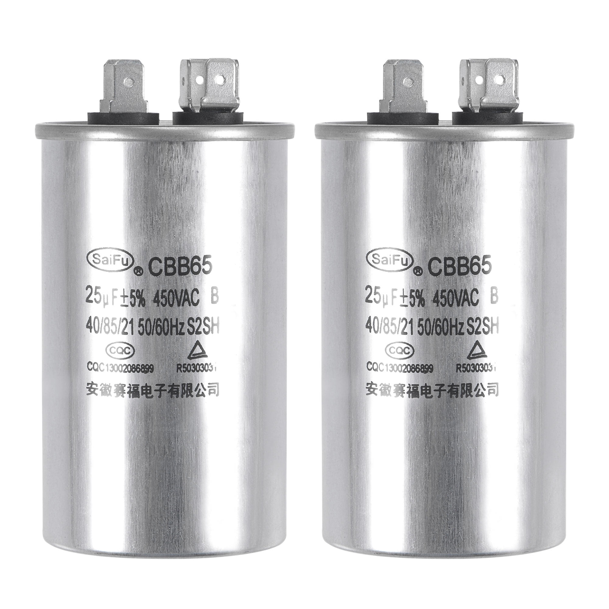 Uxcell 25uF 450V AC Aluminum Case with Terminal Round CBB65 Run Capacitor 2 Pack