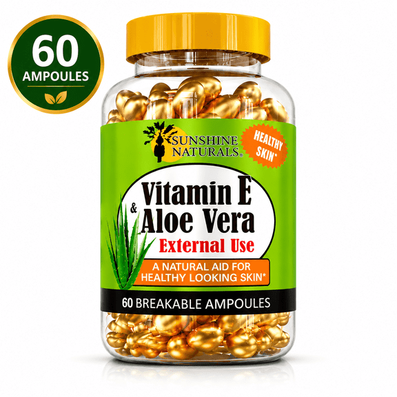 Sunshine Naturals Vitamin E & Aloe Vera Breakable Cream Ampoules for Skin Care, External Use, 60 Count