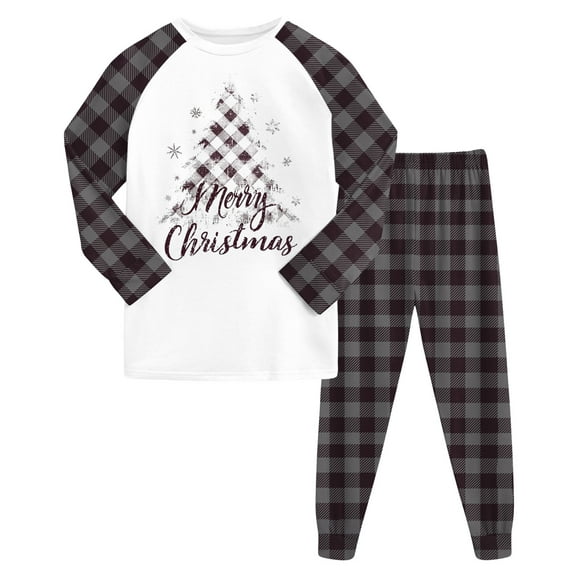newwalpole Kids 2-Piece Outfit Sets Christmas Boys Girls Youth Christmas tree Winter 6 7 Long Sleeve Top & Pants Set Dark Gray for Size 6-7 Years