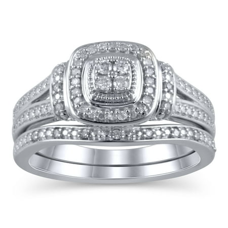 1/6 Carat T.W. JK-I2I3 diamond Cushion Bridal Set in sterling silver, Size 5