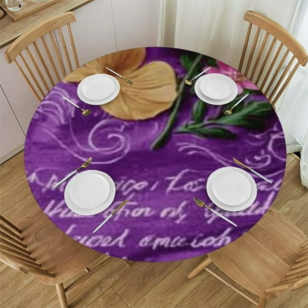 

Patifu Flowers Round Tablecloth - Stain-Resistant and Washable Indoor & Outdoor Use 100% Polyester Waterproof with Elastic Edge 46 -50