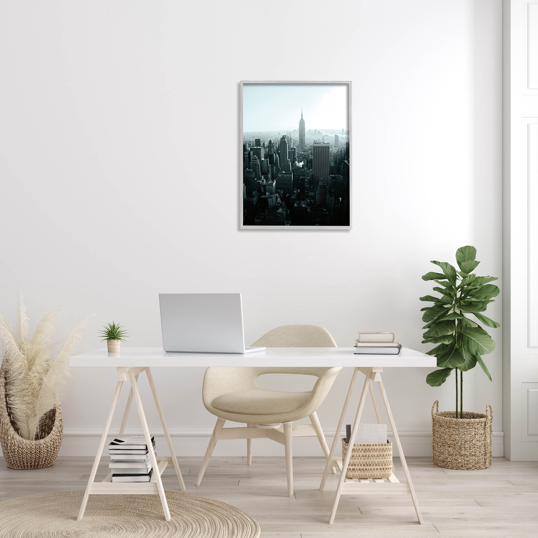 Stupell Industries Aerial City View Urban Skyscraper Photograph Gray Framed Art Print Wall Art, Design by Aledanda