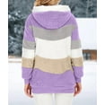 thumbnail image 5 of Womens Winter Fuzzy Fleece Jacket Hooded Color Block Patchwork Cardigan Coats Outerwear with Pockets Purple XL, 5 of 9