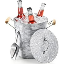 Farmhouse 4 Liter Ice Bucket with Lid, Galvanized Metal Beverage Tub with Scoop and Handles, Drink and Wine Chiller for Bar, Party, BBQ, Great for Indoor and Outdoor Use$$Home Decor, Kitchen, & Other