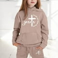 thumbnail image 2 of Tween Girls Outfits Sets Hoodie Pants Kids Casual Letter Print Sweatshirt Joggers Comfy Two Piece Winter Fall Girls Clothes Khaki Size 12-13T, 2 of 4