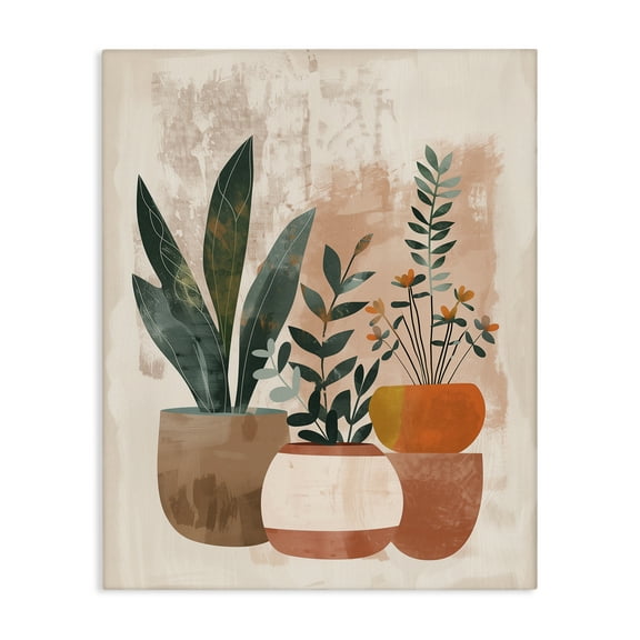 Stupell Industries Earthy Boho Potted Plants Floral Painting Wrapped Canvas Canvas Art Print Wall Art, 16 x 20