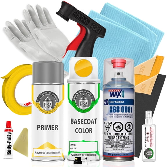 ERA Paints D6/M7109 - Screaming Yellow for FORD Exact Match Automotive Touch Up Paint Spray - Pro Kit W/ 2K SprayMax Clearcoat - Pick Your Color