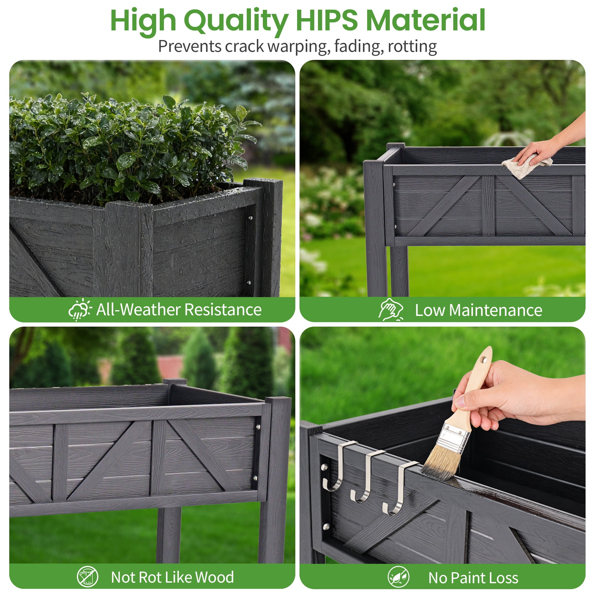 AwayHome 47.2"L x 17.3"W x 27.7"H 2-Tier Black Outdoor Elevated Raised Garden Bed with Wheels&Handle