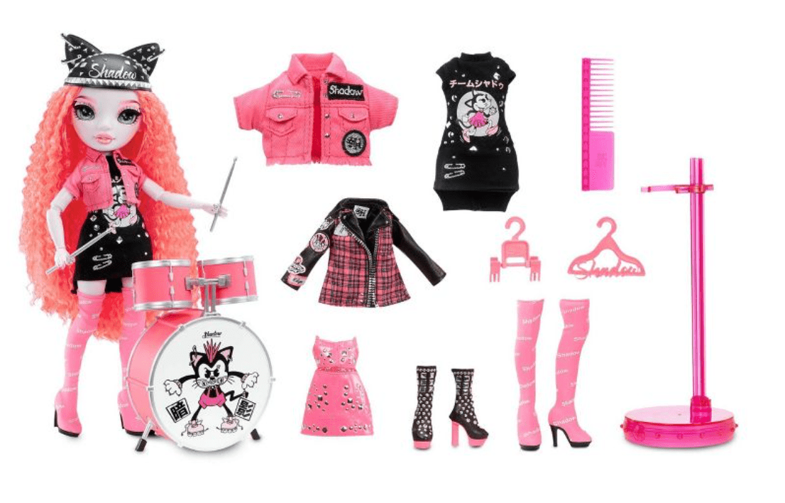 Rainbow Vision Shadow High Neon Shadow-Mara Pinkett (Neon Pink) Fashion Doll.  2 Designer Outfits Mix u0026 Match Rock Band Accessories Playset