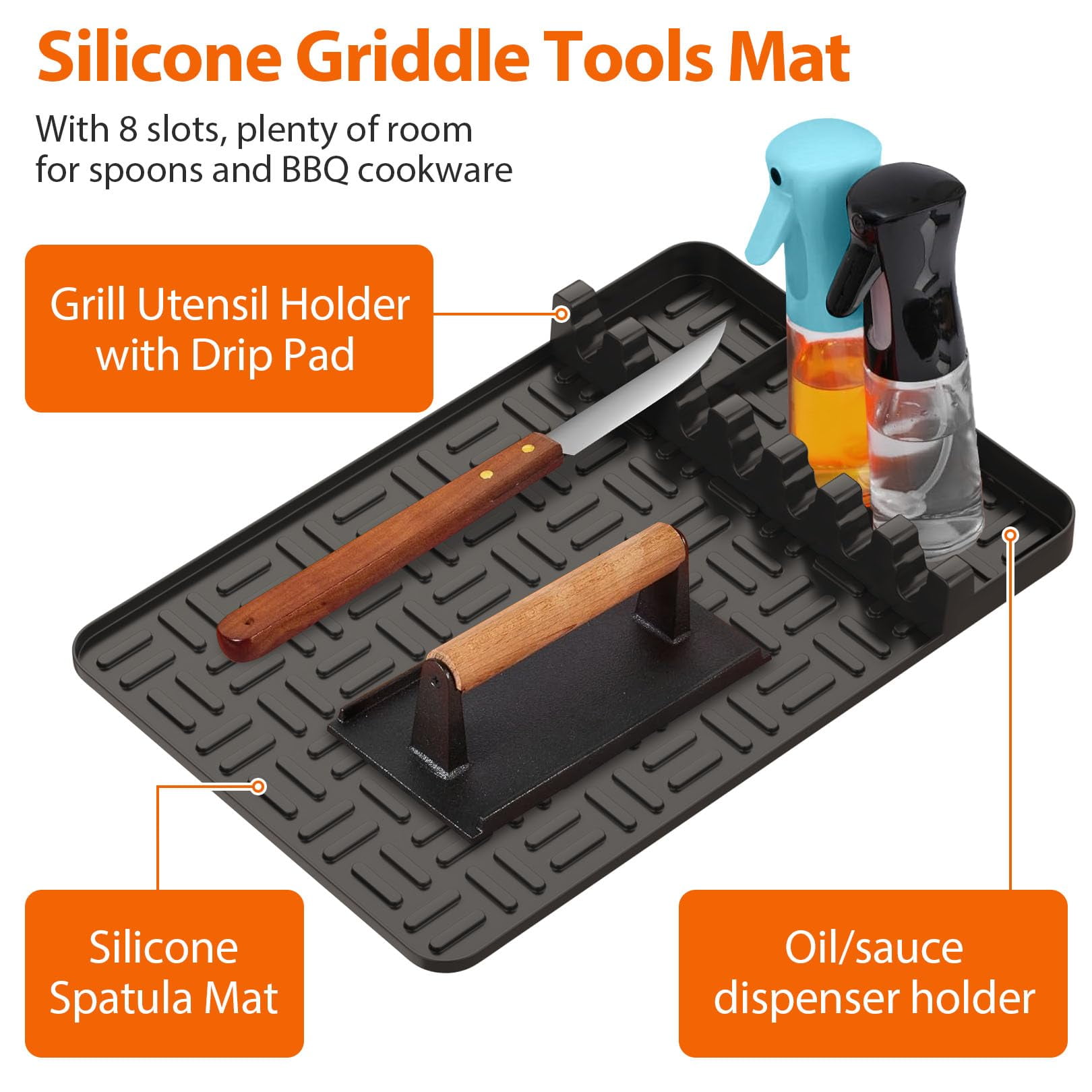 Griddle Mat with 3Pcs Basting Brush BBQ Grill Accessories Tools for Blackstone, Side Shelf Mat Grill Pad for Outdoor Grill Counter Spatula Silicone Mat for Kitchen, Cooking, Countertop, Black