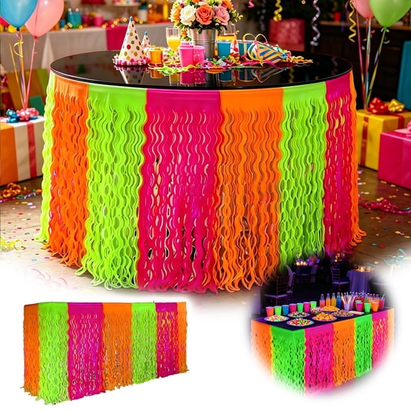 Clearance! Zguuel Glow in the Dark Tassel Table Skirt, Fluorescent Fringe Party Table Cover for Birthdays Weddings, Luminous Table Runner for Events Celebrations Backdrops