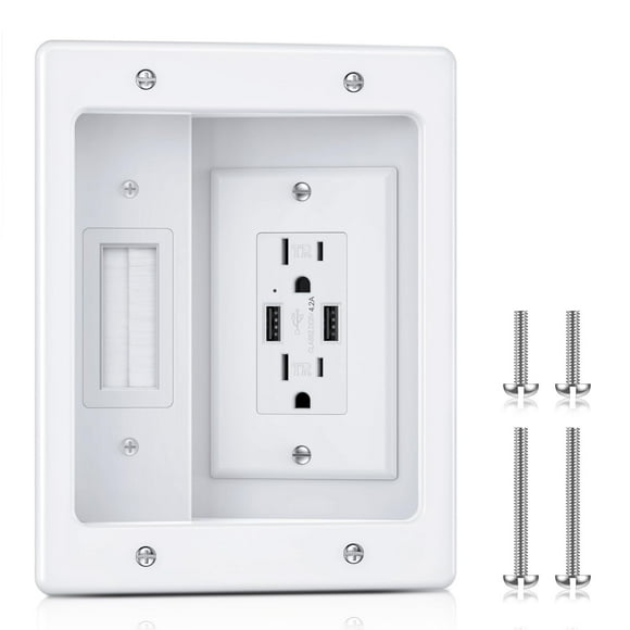Kit de gestión de cables ZEXMTE en pared con tomas de corriente alterna y puertos USB
