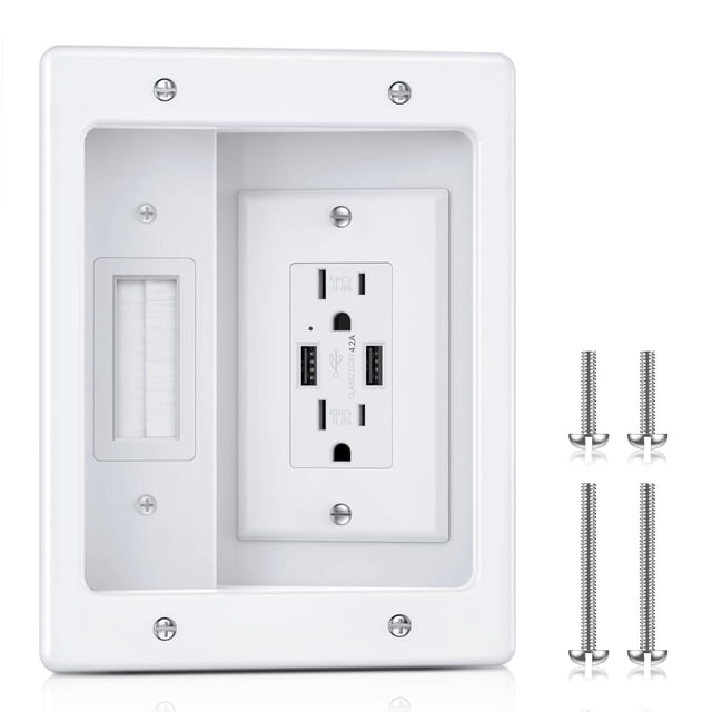 Kit de gestión de cables ZEXMTE en pared con tomas de corriente alterna y puertos USB