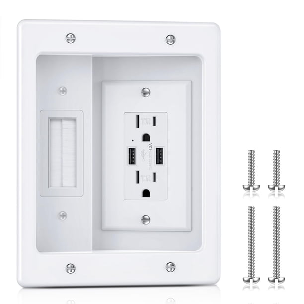 Kit de gestión de cables ZEXMTE en pared con tomas de corriente alterna y puertos USB