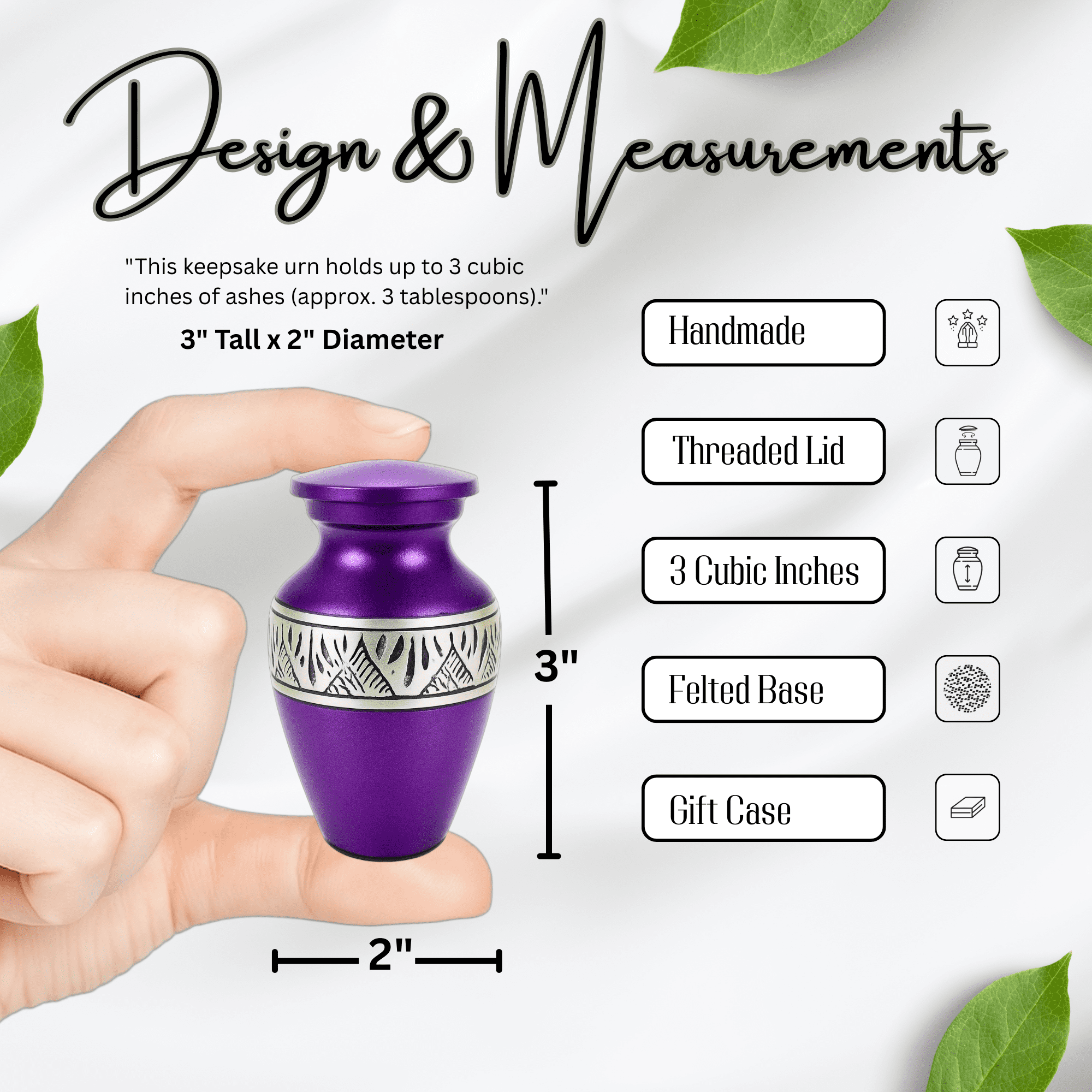 Nova Niche Small Purple Aluminium Cremation Urns for Human Ashes – Mini Memorial Keepsake Set of 4 with Velvet Case