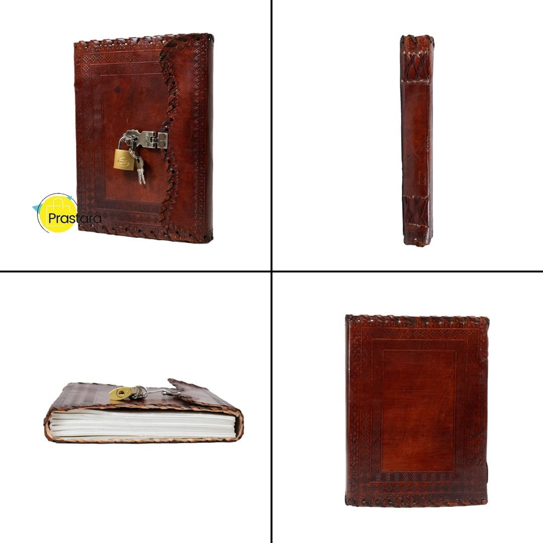 Leather Journal Diary Antique Blank Book 10" Vintage Style Brown Notebook Daily Planner With Lock and Key For n & Women Vintage Leather Bound Journals Leather Notepad Diary Unlined Leather Craft Paper