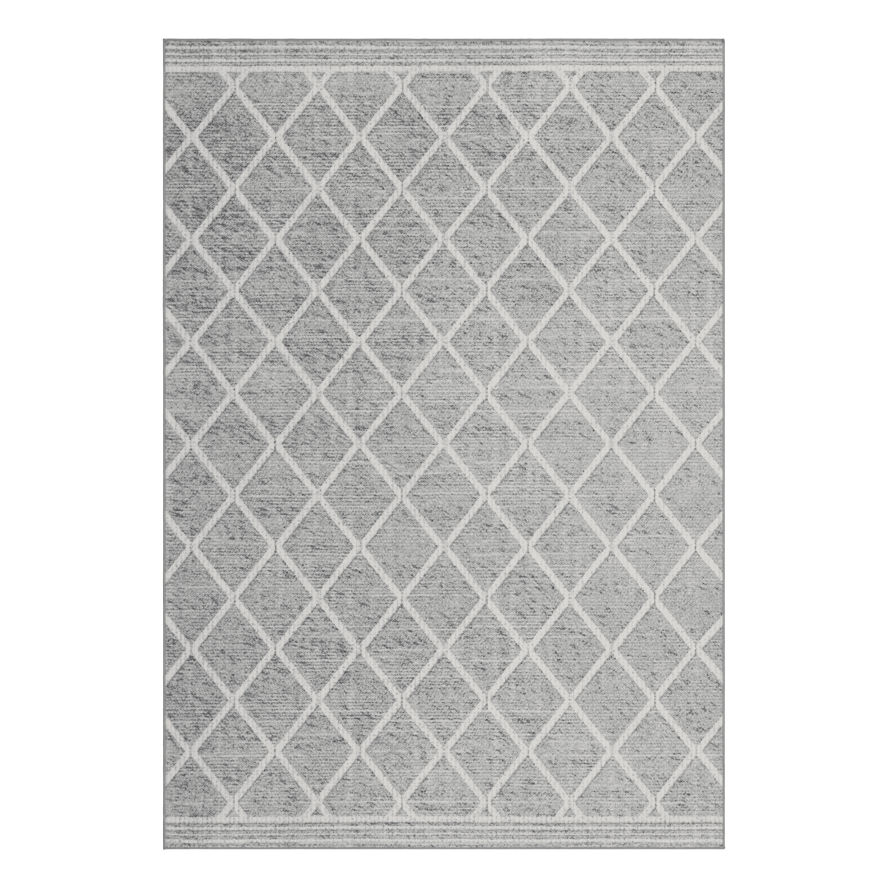 ReaLife Rugs Machine Washable Printed Tessa Modern Distressed Trellis Light Gray Ivory Eco-friendly Recycled Fiber Area Runner Rug (3' x 5')