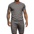 thumbnail image 2 of REORIAFEE Sets for Men Outfits Summer Tracksuit Sets Stylish Casual Sports Suit Workout Set Men's Fashion Short Sleeve Round Neck Coat Elastic Waist Shorts Coat Suit Gray L, 2 of 7