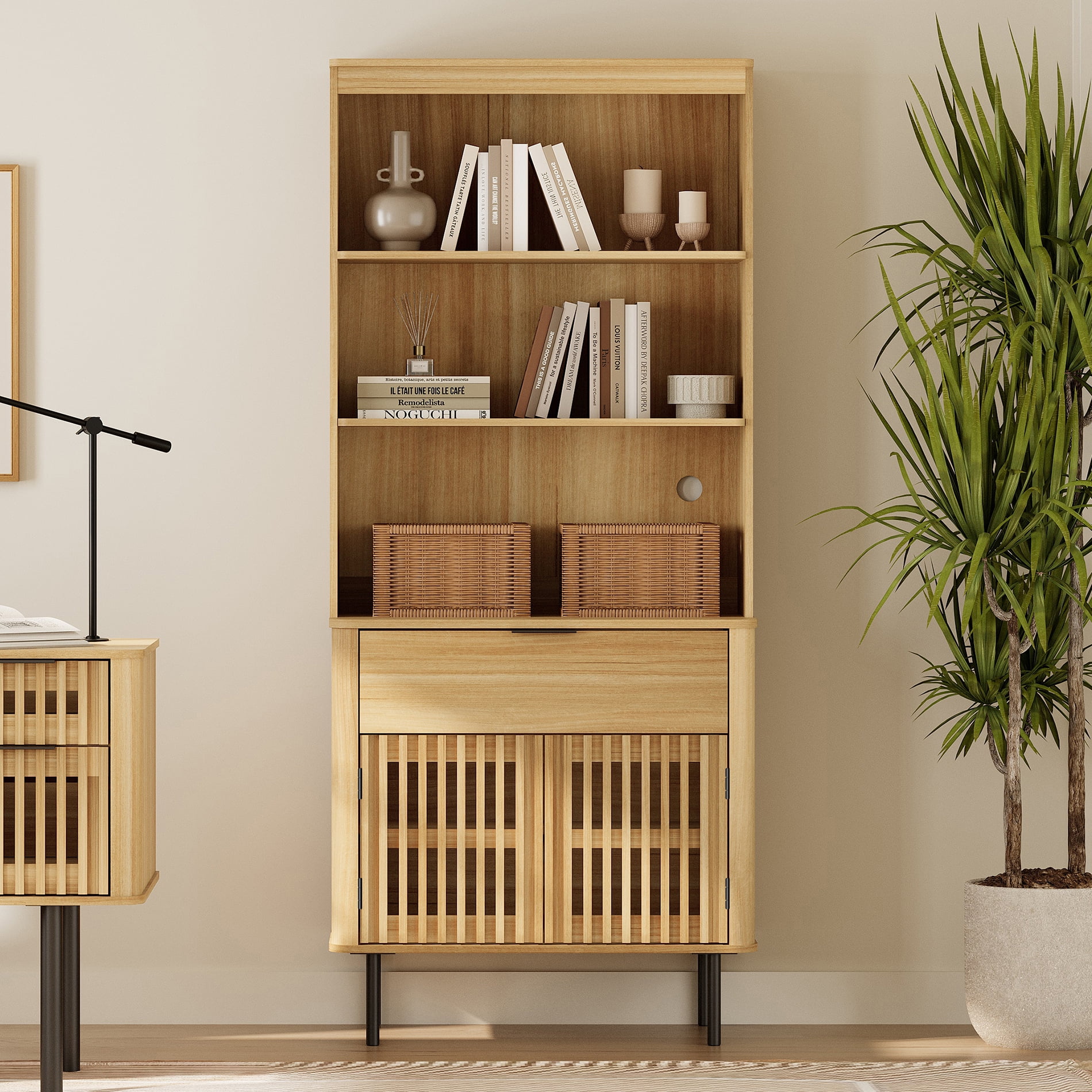 72.8" H X 31.5" W Kitchen Pantry Storage Cabinet, Push-to-open Door Kitchen Hutch With Drawer And Adjustable Shelf, Oak