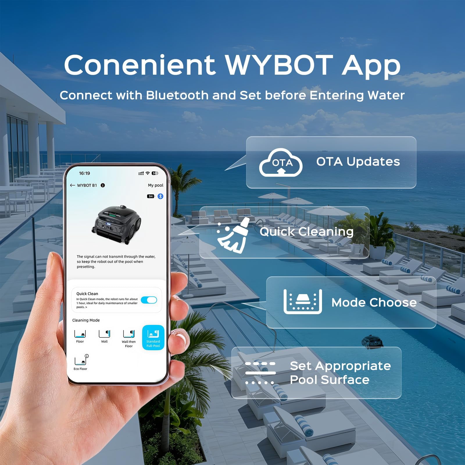 WYBOT B1 Robotic Pool Cleaner, Floor and Wall Cleaning, 120min Runtime Cordless Pool Cleaner for Inground & Above Ground Pools, Smart Navigation, Self-Parking, Dual Side Brushes, Grey & Green